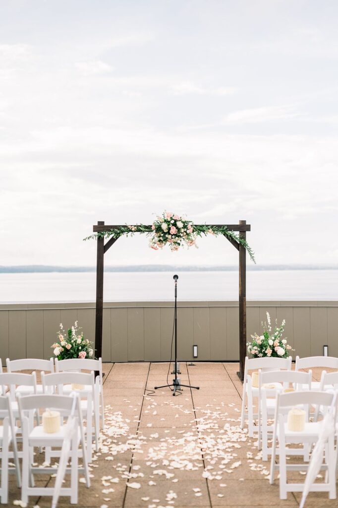 Outdoor waterfront wedding ceremony