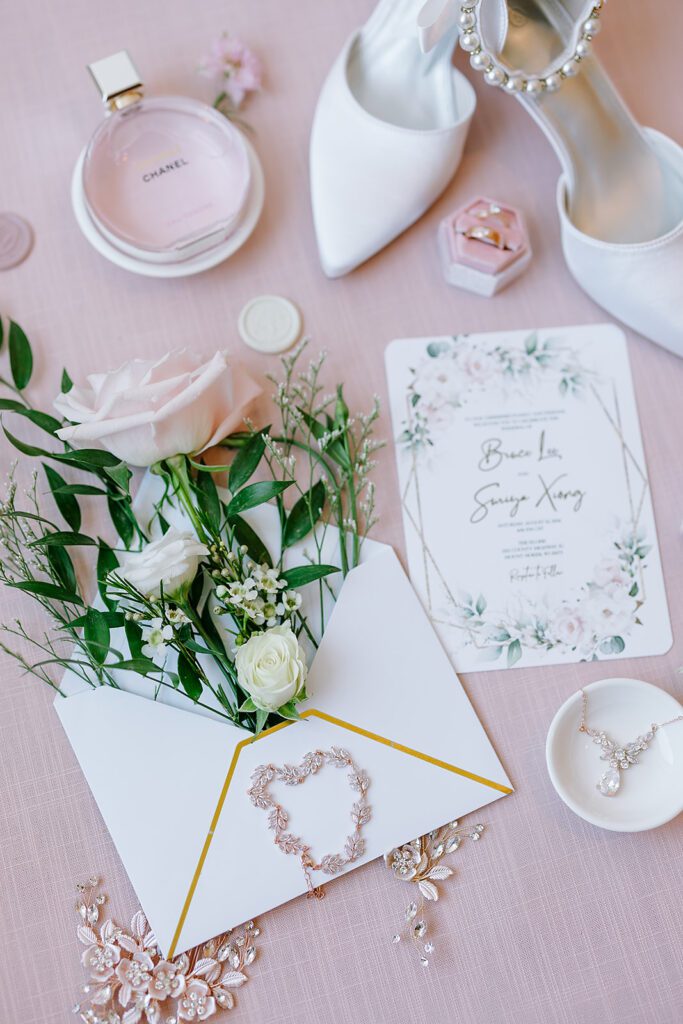 Wedding details flat lay 